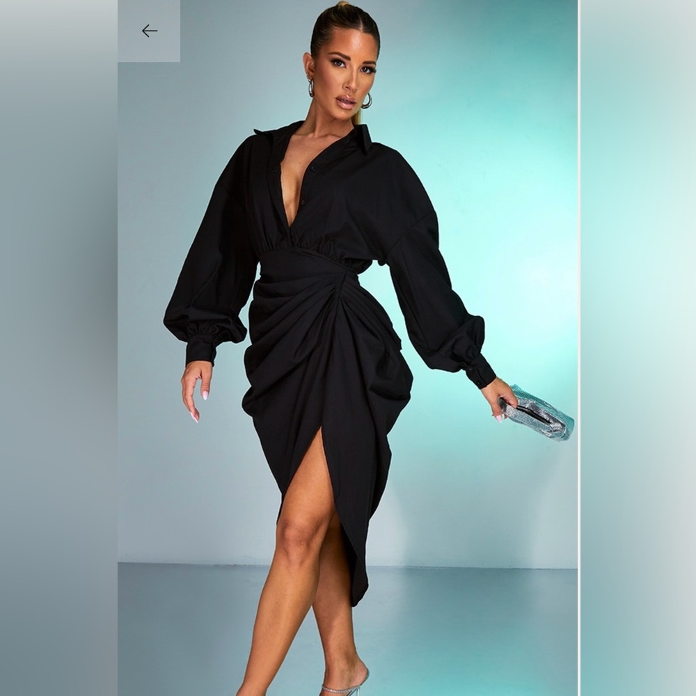 PrettyLittleThing Black Midi Dress